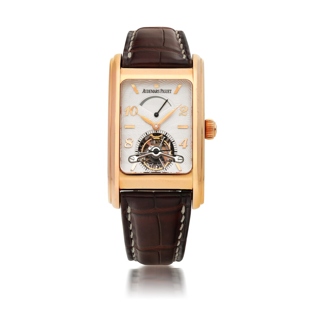 View full screen - View 1 of Lot 404. AUDEMARS PIGUET | EDWARD PIGUET TOURBILLON, PINK GOLD TOURBILLON WRISTWATCH WITH POWER RESERVE INDICATION CIRCA 2000.