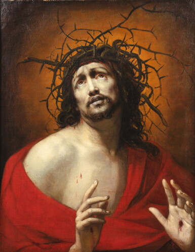 View full screen - View 1 of Lot 57. Flemish School, 17th Century, Christ of Sorrow | Ecole flamande du XVIIe siècle, Christ à la couronne d'épines.