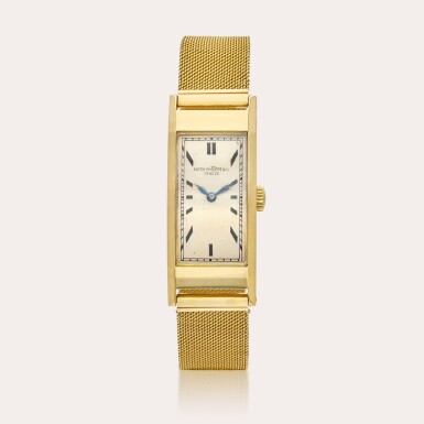 View full screen - View 1 of Lot 393. A yellow gold rectangular wristwatch with Gay Frères bracelet, Circa 1920.