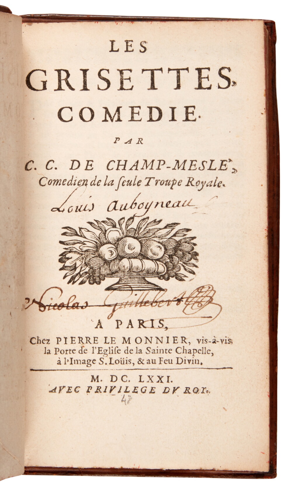 View full screen - View 1 of Lot 1625. Champmeslé, Les Grisettes, comedie, Paris, 1671, contemporary calf.