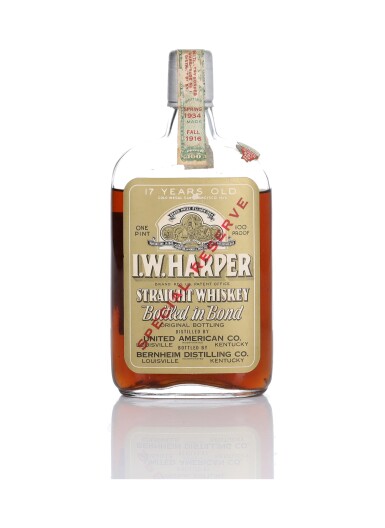View full screen - View 1 of Lot 204. I.W. Harper Special Reserve 17 Year Old 100 Proof 1916 (1 BT Pint).