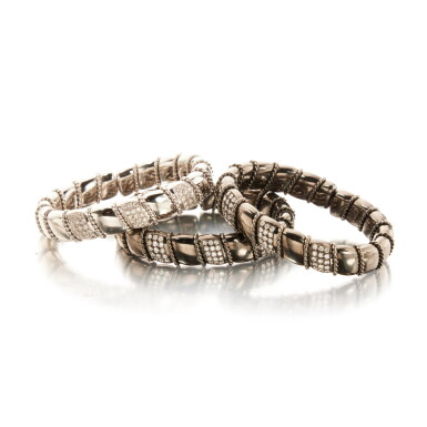 View full screen - View 1 of Lot 477. Three Diamond Cuff-Bracelets.