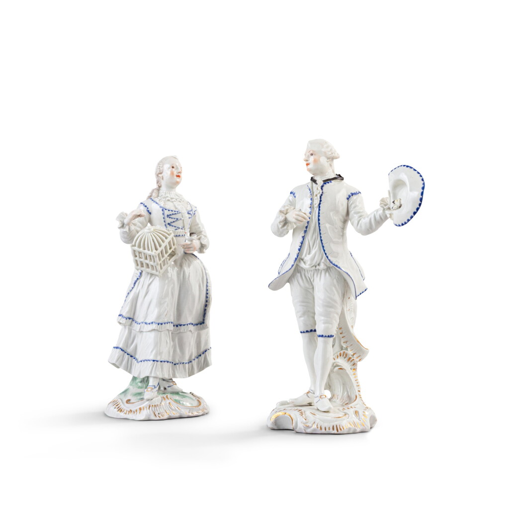 View full screen - View 1 of Lot 380. A pair of Frankenthal porcelain figures, emblematic of Liberty and Matrimony, circa 1759.