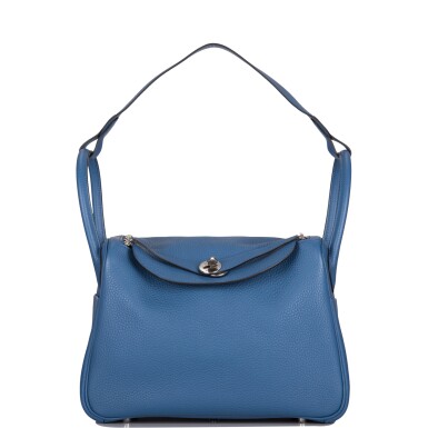 View full screen - View 1 of Lot 16. HERMÈS | BLEU AGATE VERSO LINDY 30CM OF CLEMENCE LEATHER WITH PALLADIUM HARDWARE.