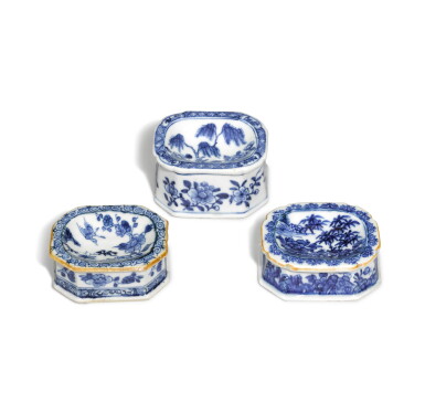 View full screen - View 1 of Lot 269. Three blue and white salts, Qing dynasty, 18th century.