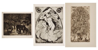 View full screen - View 1 of Lot 53. Siva Parvati in Cloud Land; Gopala milking the Cow; The Sacred Bodhi Tree.