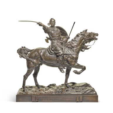 View full screen - View 1 of Lot 359. Svyatoslav on the Way to Tsargrad: a bronze figural group, after Evgeny Lanceray, cast by Gavrilov, late 19th century.