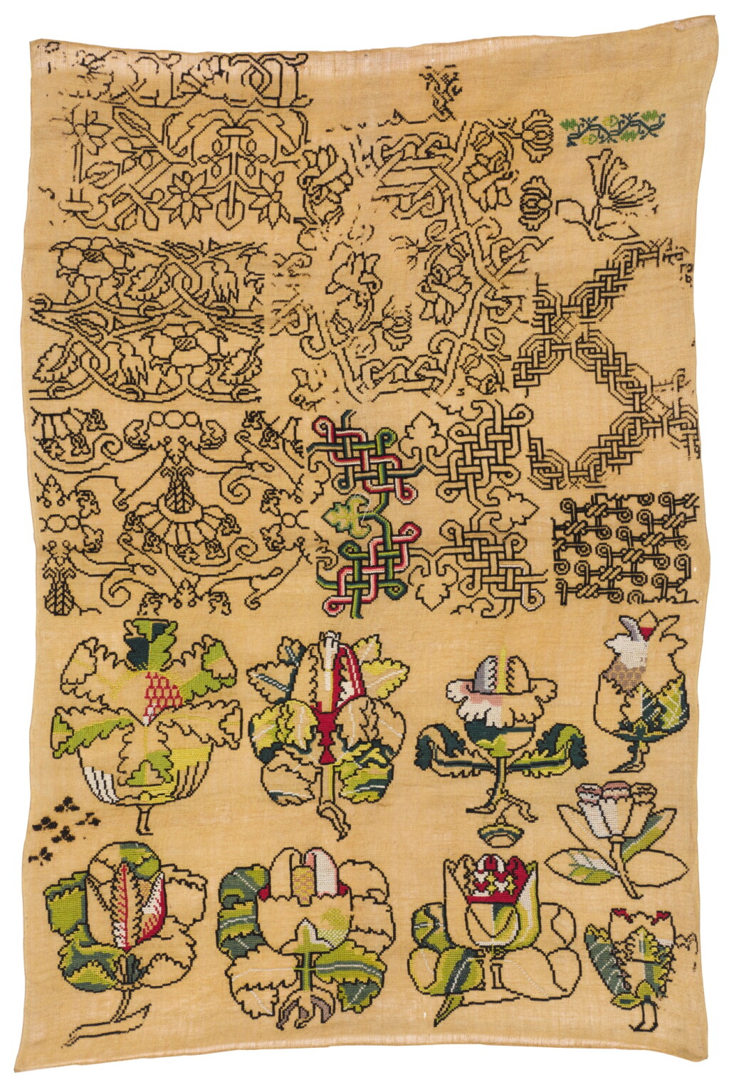 View full screen - View 1 of Lot 218. A NEEDLEWORK 'SPOT MOTIF' SAMPLER, ENGLISH, 17TH CENTURY.