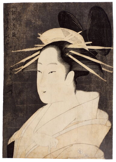 View full screen - View 1 of Lot 5. Chokosai Eisho (active circa 1780-1800) | The courtesan Hanaogi of the Ogiya house | Edo period, late 18th century .