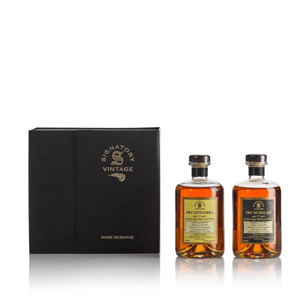 View full screen - View 1 of Lot 413. Littlemill & Dunglass Signatory Vintage Rare Reserve 45.8 abv 1967 (2 BT50).