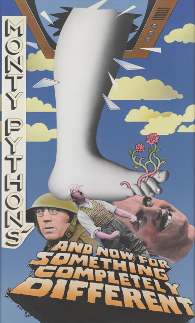 View full screen - View 1 of Lot 244. MONTY PYTHON'S AND NOW FOR SOMETHING COMPLETELY DIFFERENT (1971) ORIGINAL ARTWORK FOR THE VIDEO SLEEVE, BRITISH.