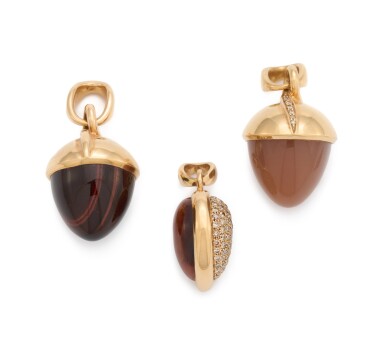 View full screen - View 1 of Lot 226. Set of three gem-set pendants.