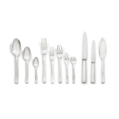 View full screen - View 1 of Lot 38. A silver partial 190-piece flatware set, Puiforcat, Paris, circa 1960 | Partie de ménagère de 190 pièces en argent par Puiforcat, Paris, vers 1960.
