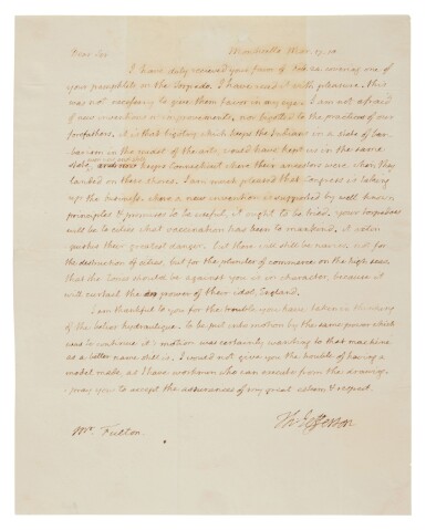 Jefferson, Thomas | Autograph letter signed, praising the spirit of