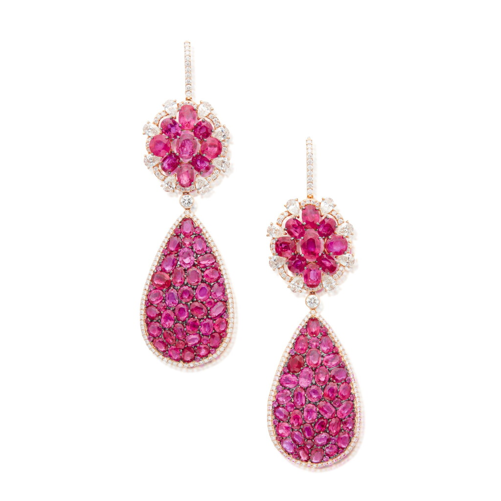 View full screen - View 1 of Lot 76. Pair of Ruby and Diamond Earrings.