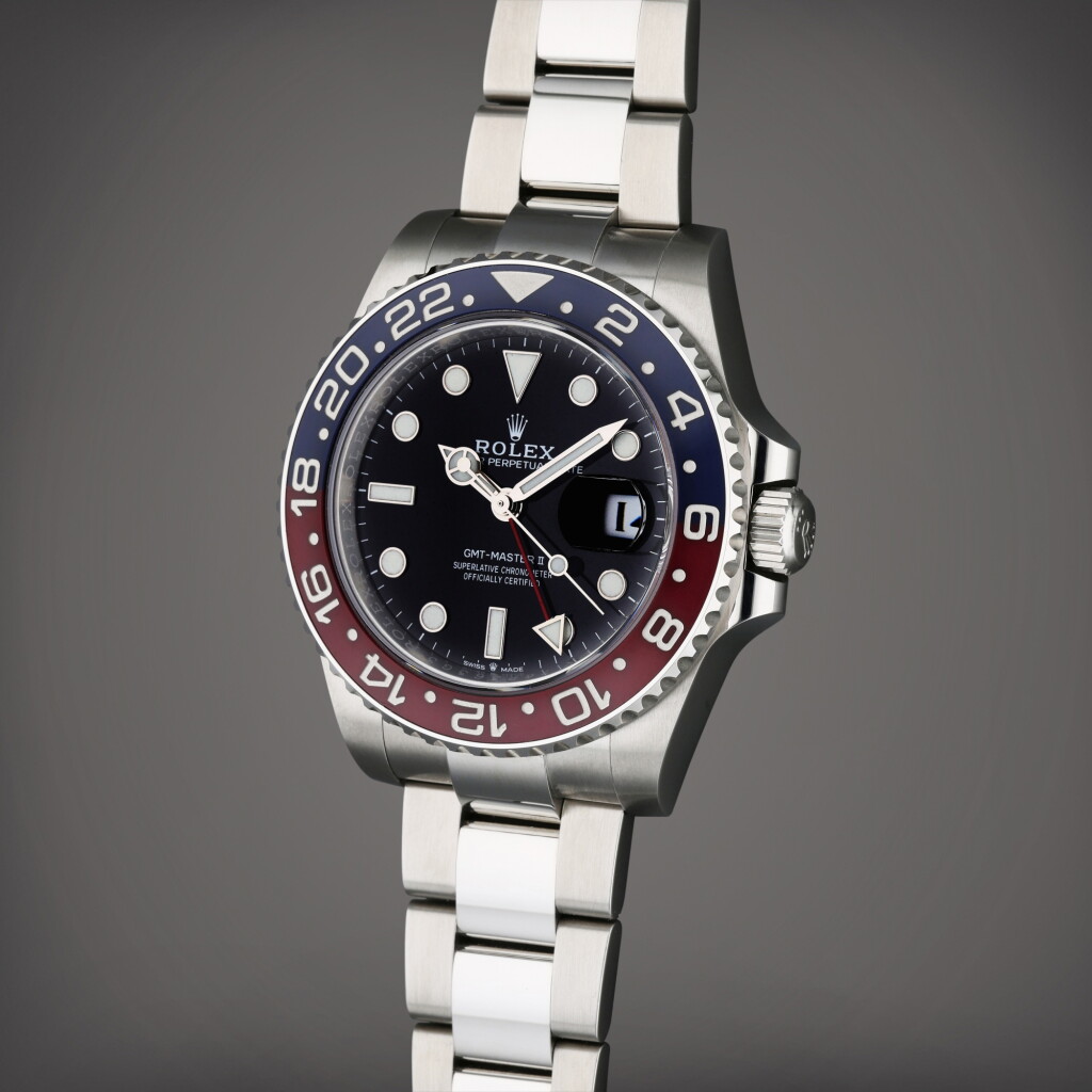 View full screen - View 1 of Lot 27. Reference 126710BLRO GMT-Master II 'Pepsi' | A stainless steel automatic dual time wristwatch with date and bracelet, Circa 2021.
