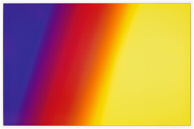 View full screen - View 1 of Lot 266. Photoshop CS: 72 by 110 inches, 300 DPI, RGB, square pixels, default gradient "Blue, Red, Yellow", mousedown y=11050 x=3350, mouseup y=16300 x=19900.