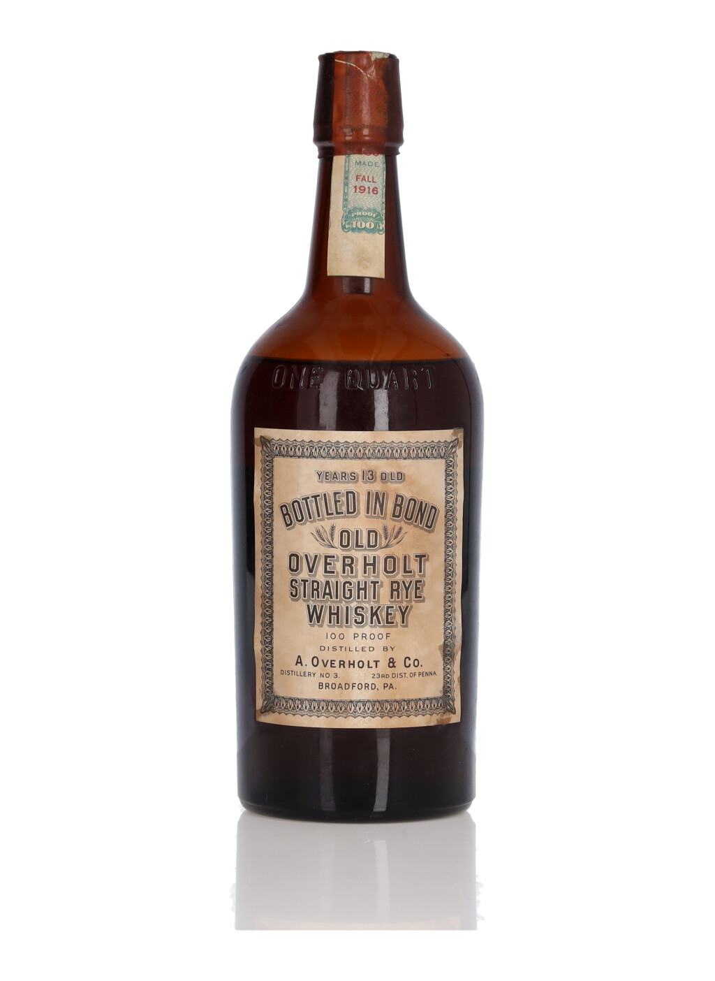 全萤幕检视 - 查看238Old Overholt 13 Year Old Straight Rye 100 Proof 1916 (1 Bottle Quart)的1