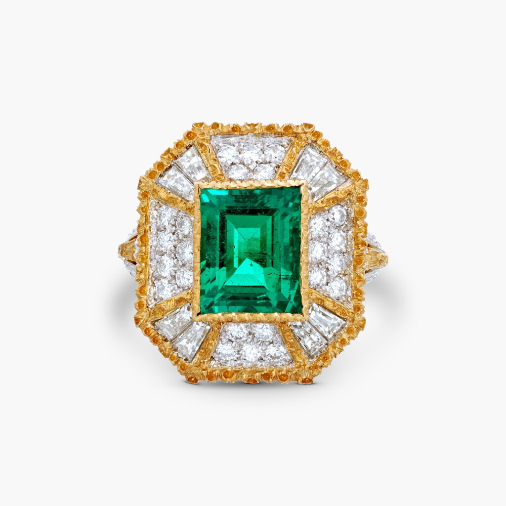 View full screen - View 1 of Lot 653. Emerald and Diamond Ring.