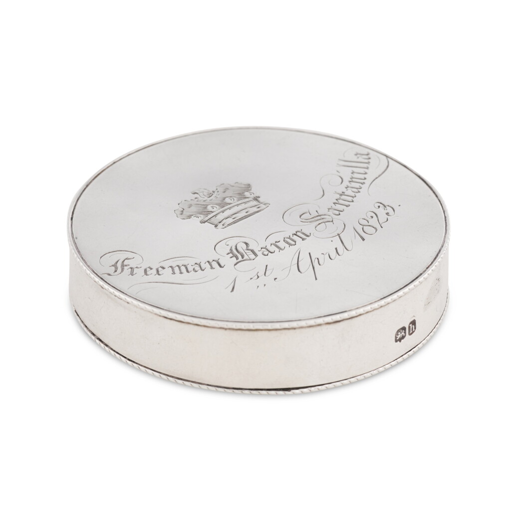 View full screen - View 1 of Lot 55. Poyaisian Royalty: A George IV silver seal box, John Jago, London, 1823.