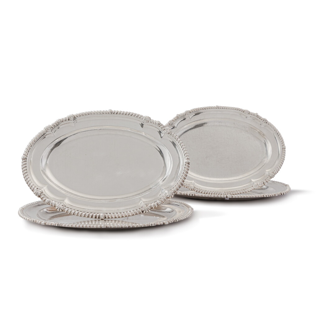 View full screen - View 1 of Lot 623. A group of four George III silver meat dishes, Paul Storr for Rundell, Bridge & Rundell, London, two 1814 and two 1816.