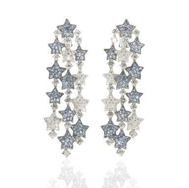 View full screen - View 1 of Lot 105. Pair of aquamarine and diamond pendent ear clips, 'Falling Stars', Michele della Valle.