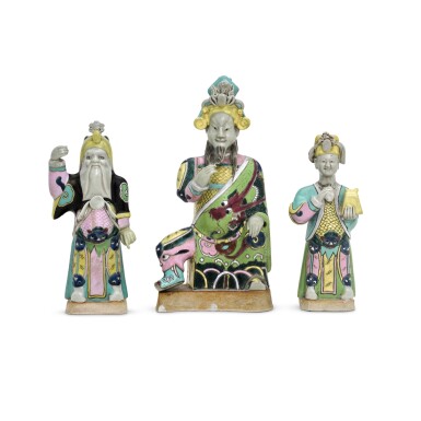 View full screen - View 1 of Lot 1803. A group of three small famille-rose figures, 20th century,.