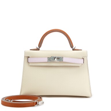 View full screen - View 1 of Lot 5420. Limited Edition Craie, Mauve Pale and Gold Tri-Color Epsom Mini Kelly II 20 Palladium Hardware, 2022.