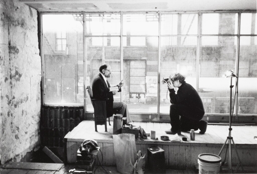 View full screen - View 1 of Lot 42. Robert Frank photographing Allen Ginsberg for Collected Poems 1947-1980 dust-jacket, Robert Frank studio, 1984.