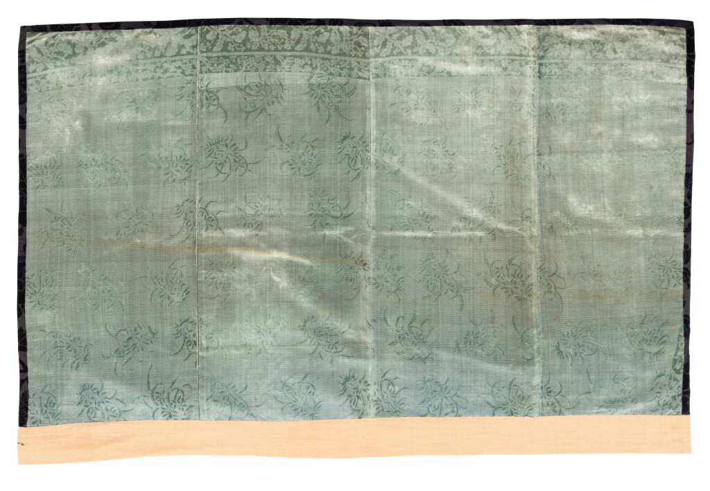 View full screen - View 1 of Lot 28. Blue-green velvet fabric Qing dynasty, 18th-19th century | 清十八至十九世紀 松綠地花卉紋絲絨掛飾.