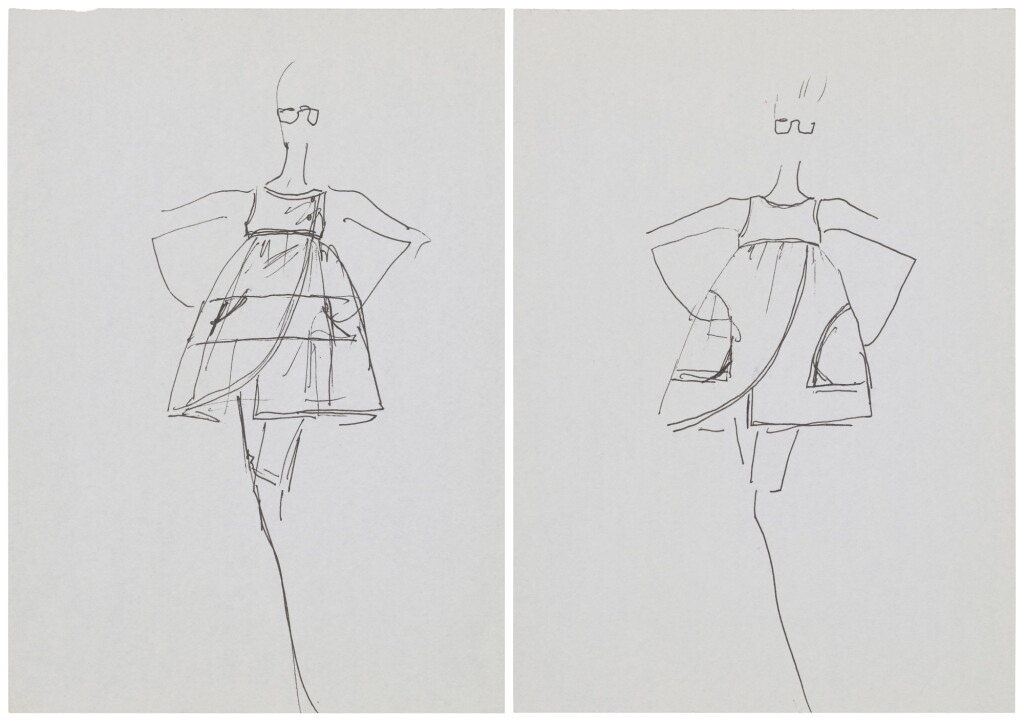 View full screen - View 1 of Lot 45. Two original sketches for fashion | Deux croquis de mode originaux.