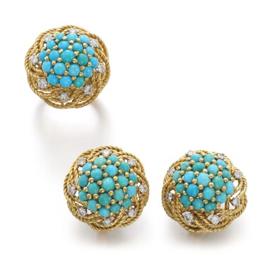 View full screen - View 1 of Lot 158. TURQUOISE AND DIAMOND DEMI-PARURE.