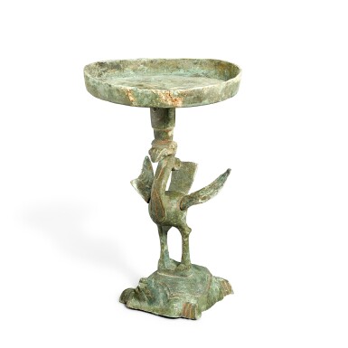 View full screen - View 1 of Lot 546. A bronze 'zhuque and turtle' lamp, Han dynasty 漢 青銅朱雀玄武燈.