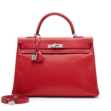 View full screen - View 1 of Lot 41. Rouge Casaque Togo Kelly 32 Retournè Palladium Hardware, 2013.