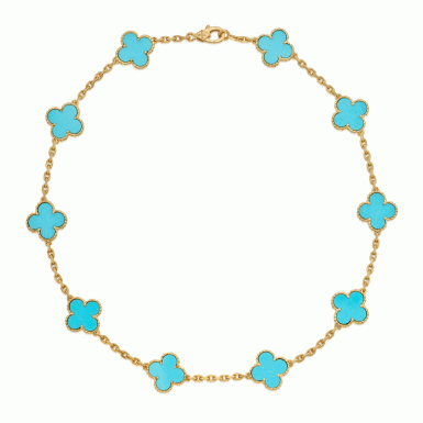 View full screen - View 1 of Lot 261. Gold and Turquoise 'Vintage Alhambra' Necklace, France.