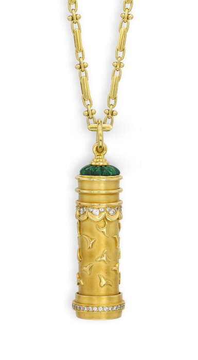 View full screen - View 1 of Lot 1604. HARRY WINSTON | GOLD, DIAMOND AND GEM SET NOVELTY KALEIDOSCOPE PENDANT | 海瑞溫斯頓 | 18K黃金 配 鑽石 及 寶石 萬花筒 掛墜.