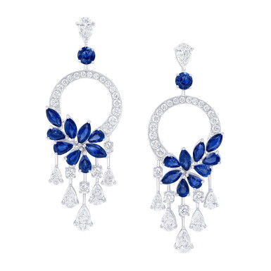 View full screen - View 1 of Lot 93. GRAFF | PAIR OF SAPPHIRE AND DIAMOND EARRINGS.