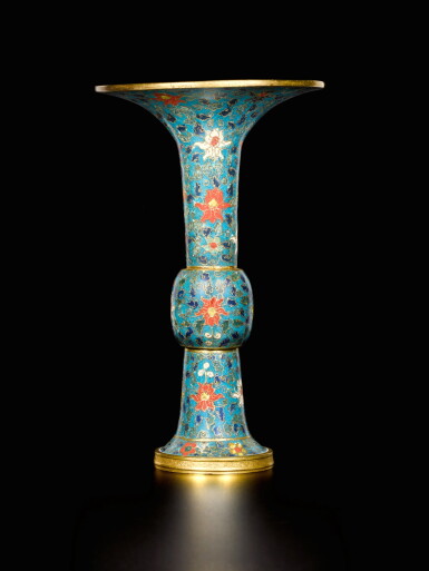 View full screen - View 1 of Lot 80. A cloisonné enamel gu-form vase, Ming dynasty, 16th century | 明十六世紀 掐絲琺瑯纏枝蓮紋花觚.