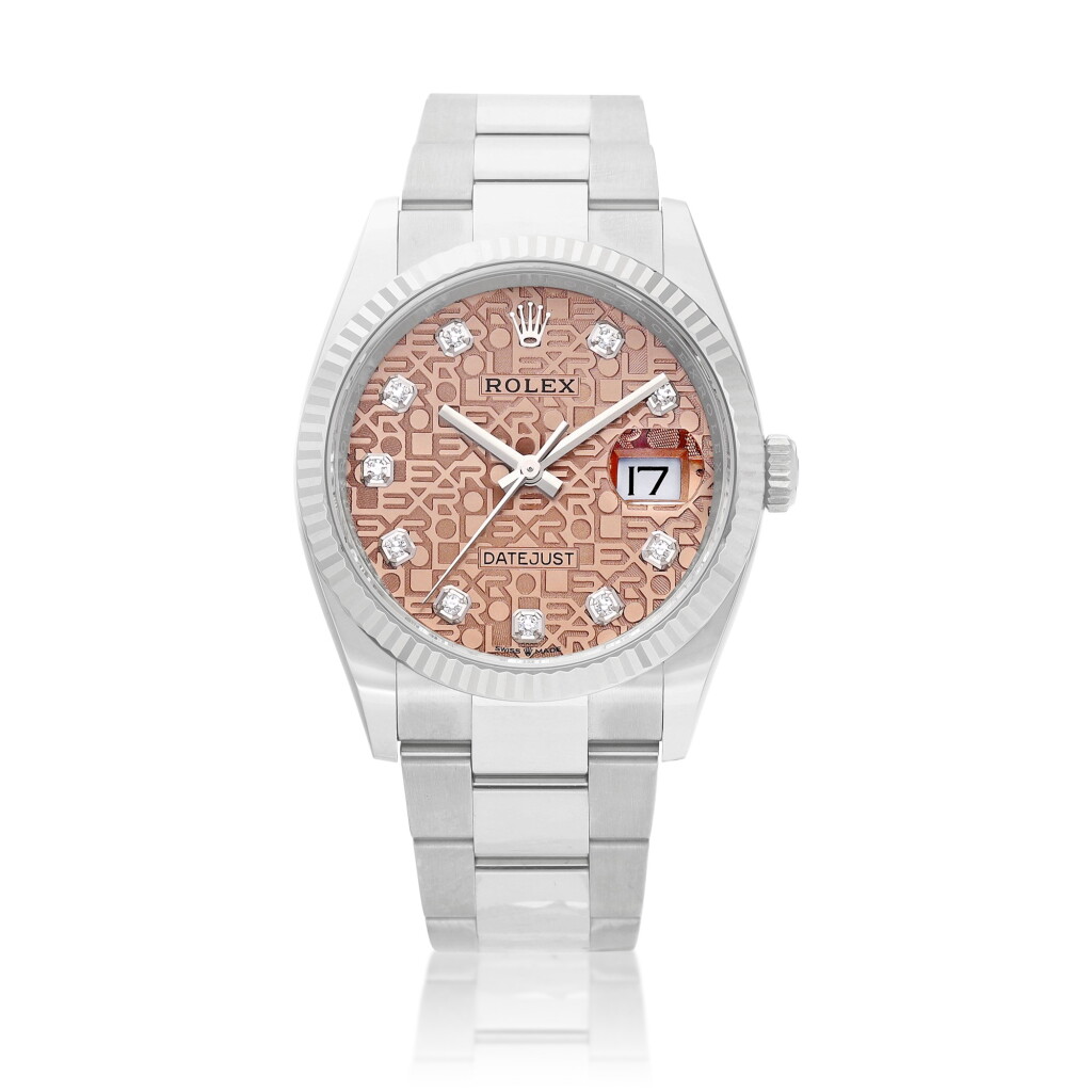 View full screen - View 1 of Lot 8153. DateJust, Reference 126234 | A stainless steel and diamond-set wristwatch with date, white gold bezel and bracelet, Circa 2021 | 勞力士 | DateJust 型號126234 | 精鋼鑲鑽石鏈帶腕錶,備日期顯示及白金錶圈,約2021年製.