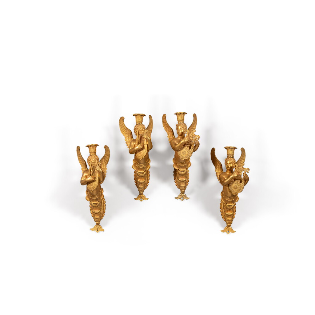 View full screen - View 1 of Lot 698. A set of four Empire style gilt-bronze wall sconces, 20th century.