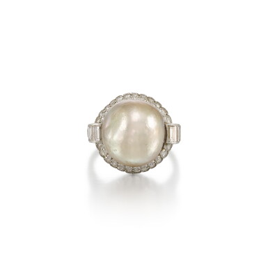 View full screen - View 1 of Lot 13. Natural Pearl and Diamond Ring.