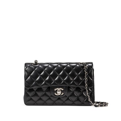 View full screen - View 1 of Lot 1048. Black Quilted Lambskin Classic Medium Double flap Silver Hardware.