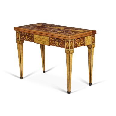 View full screen - View 1 of Lot 146. A Russian Neoclassical Rosewood, Tulipwood, Stained Sycamore, Birchwood and Fruitwood Marquetry and Parquetry Games Table, Last Quarter 18th Century .
