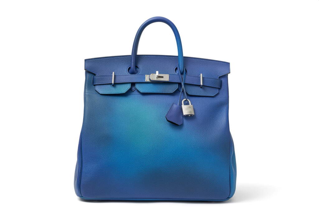 View full screen - View 1 of Lot 22. Bleu Nuit and Violet Togo Haut a Courroies 40 Cosmos Brushed Silver Hardware, 2020.