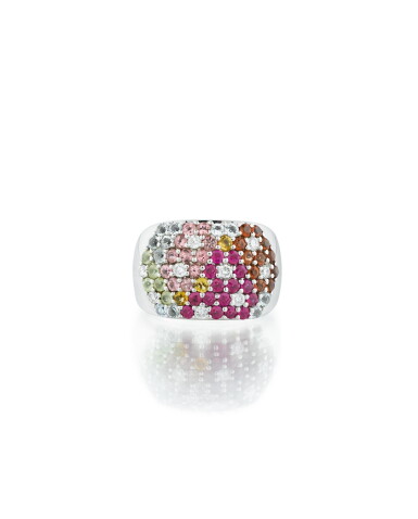 View full screen - View 1 of Lot 167. Bague pierres de couleur et diamants | Gem set and diamond ring.