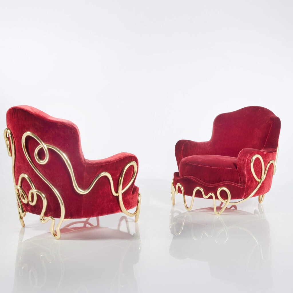 View full screen - View 1 of Lot 125. Pair of "Meander" Armchairs.