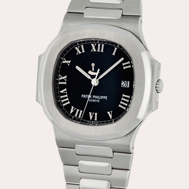 View full screen - View 1 of Lot 96. Nautilus, Reference 3710/1A | A stainless steel wristwatch with date, power reserve indication and bracelet | Circa 1999.