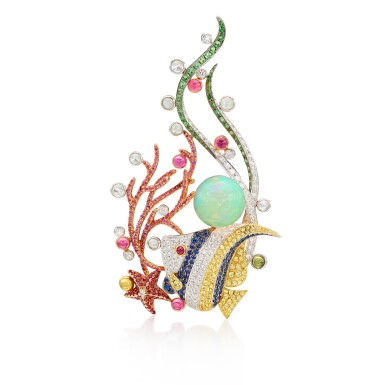 View full screen - View 1 of Lot 8008. Gem Set and Diamond Brooch | 彩色寶石 配 鑽石 胸針.