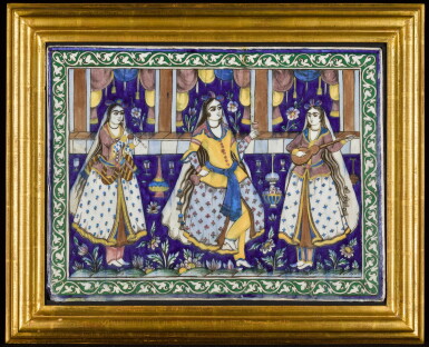 View full screen - View 1 of Lot 210. A Qajar pottery tile, Persia, 19th century.