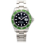 'Kermit Flat 4' Submariner, Ref. 16610T Stainless steel wristwatch with date and bracelet Circa 2004 | 勞力士16610T型號「'Kermit Flat 4' Submariner」精鋼鍊帶腕錶備日期顯示,年份約2004